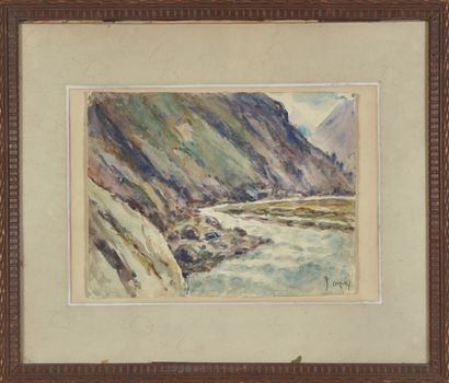 Joannès DREVET (1854-1940).
Edge of a lake.
Watercolor...