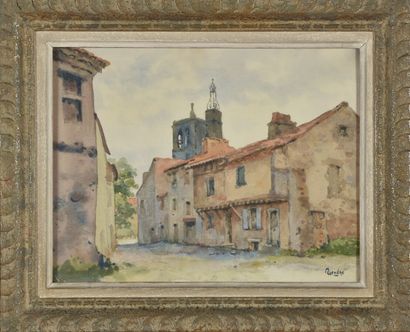 null Marcel GENDRE (1909-1997).
Backlight in Blesle (Haute-Loire).
Watercolor on...