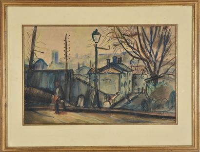 null Jacques LAPLACE (1885 1955)
Rue animée sur les hauteurs de Lyon, 1926 
Aquarelle,...