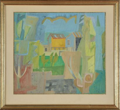 null Armand MEFFRE (1929-2009).
Paysage aux maisons.
Gouache sur papier.
Signé en...