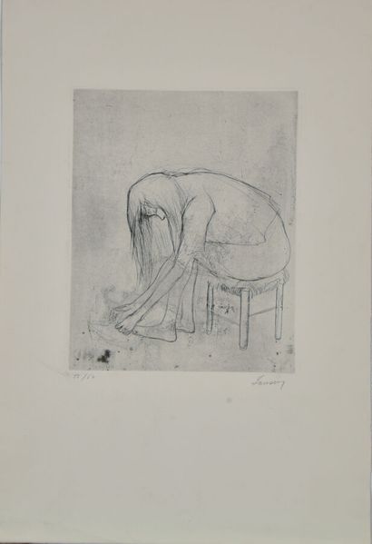 null Jean JANSEM (1920-2013).
Un lot de quatre oeuvres :
-Femme accoudée, buste nu.
Lithographie...