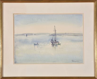 null Paul PERRAUDIN (1907-1993).
L'Île-aux-Moines.
Aquarelle sur papier.
Signé en...