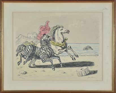 null Giorgio de CHIRICO (1888-1978).
Zèbre et cheval sur la plage.
Lithographie en...
