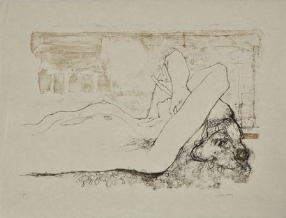 null Jean JANSEM (1920-2013).
Un lot de trois oeuvres :
-Femme nue allongée, les...