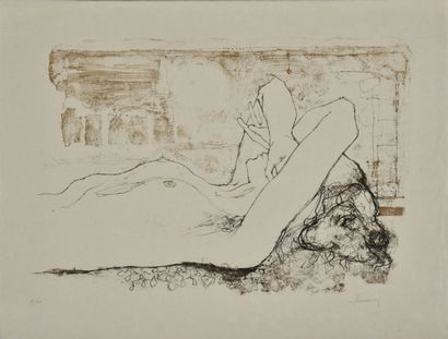 null Jean JANSEM (1920-2013).
Un lot de quatre oeuvres :
-Femme nue allongée, les...