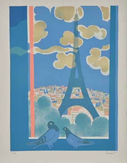 null Paris.
Portfolio de dix lithographies en couleur sur Arches par Guy BARDONE...