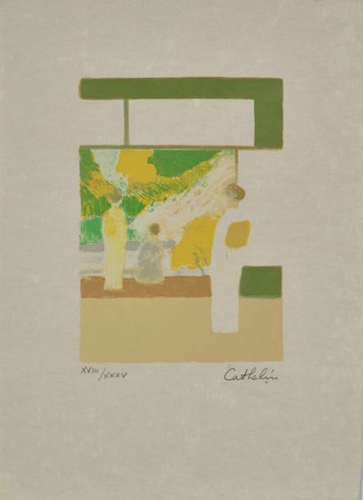 null Bernard CATHELIN (1919-2004).
A lot of three works:
-Japanese interior.
Lithograph...