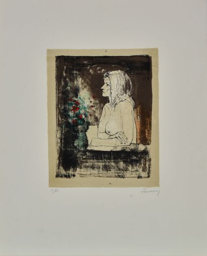 null Jean JANSEM (1920-2013).
Un lot de cinq oeuvres :
-Femme accoudée, buste nu.
Lithographie...