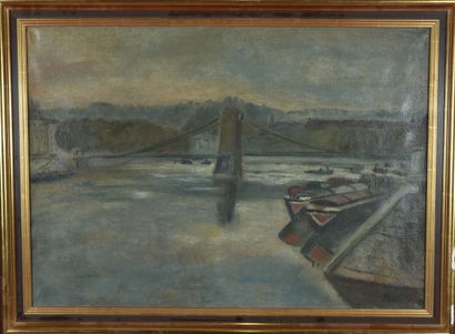 null Jean COUTY (1907-1991).
Passerelle à Lyon.
Huile sur toile
Signé en bas à droite.
61...