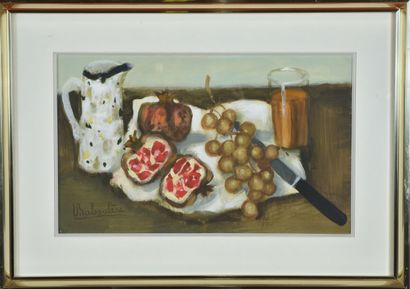 null Eugene BABOULENE (1905-1994).
Still life with pomegranates and grapes.
Gouache...