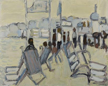null André LAURAN (1922-2009).
Promenade des Anglais, 1962.
Huile sur toile.
Signé...