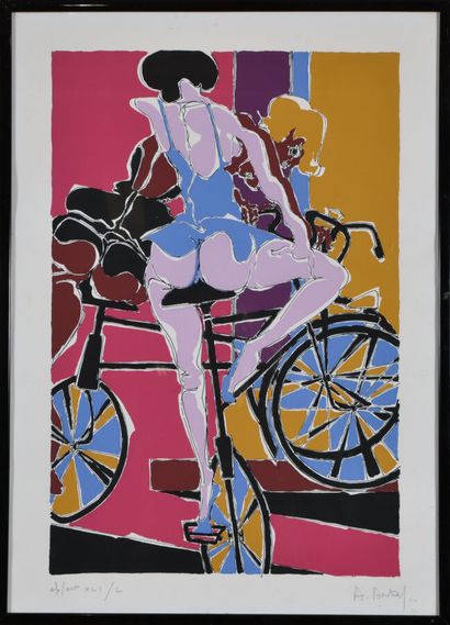 null Philippe ARTIAS (1912-2002).
A set of two works :
-The bicycle.
Lithograph in...