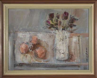 Guy TOUBON (Né en 1931).
Bouquet et pommes,...