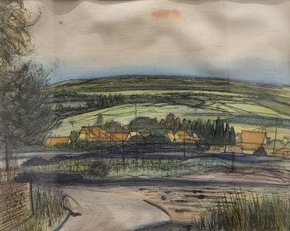 null Jean CARZOU (1907-2000). 
Landscape at the campsite. 
Watercolor and ink on...