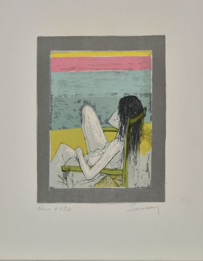 null Jean JANSEM (1920-2013).
Un lot de cinq oeuvres :
-Femme accoudée, buste nu.
Lithographie...