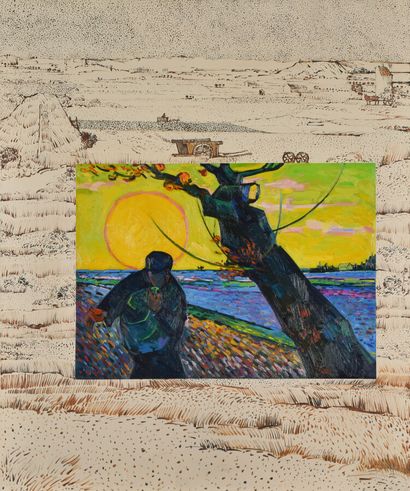 null Rahim NAJFAR (Né en 1945). 
Hommage à Van Gogh, 2000.
Technique mixte sur toile.
Signé...