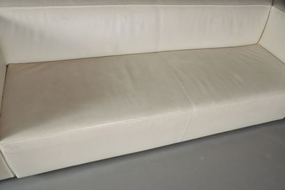 null Set composed of a three-seater sofa and two armchairs in cream leather on chrome...