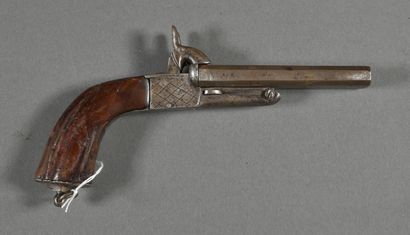 null Double octagonal tilting barrel chest pistol marked, hammers on top, ring on...