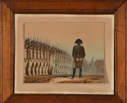 null RAFFET. EMPEROR NAPOLEON I°, reviewing the grenadiers of his Imperial Guard,...