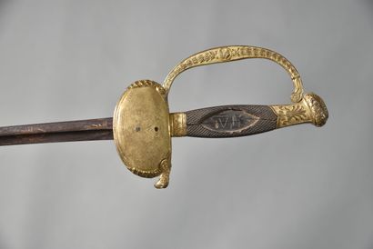 null FRANCE. Gilt brass sword, with blank keypad (2 holes for a symbol, perhaps an...