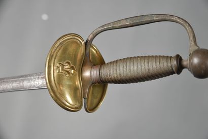 null FRANCE. Epée d'Officier 1816, garde laiton ornée d'une fleur de lys et contre...