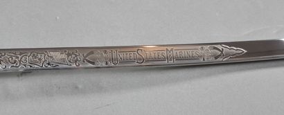 null USA. 1821 style saber, semi-straight, blade engraved "UNITED STATES MARINES....