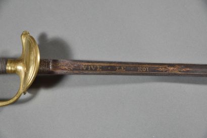 null FRANCE. Epée d'Officier 1816, garde laiton sans décor, lame plate à restes bleu/or,...
