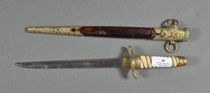 null JAPON. Marine impériale, dague MOD.1883, dorée, cheville bambou, fourreau cuir...
