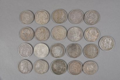 ECUS 
21 pièces de 5 F en argent du XIXème...