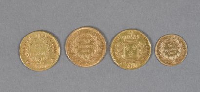null FRANCE 
 LOT de 4 monnaies : 20 F 1813 A, 20 F 1815 A (louis XVIII), 20F 1855...