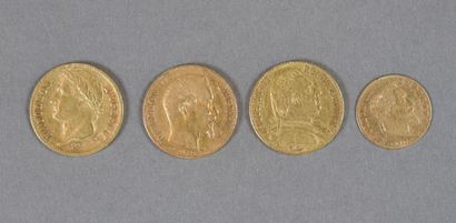null FRANCE 
 LOT de 4 monnaies : 20 F 1813 A, 20 F 1815 A (louis XVIII), 20F 1855...