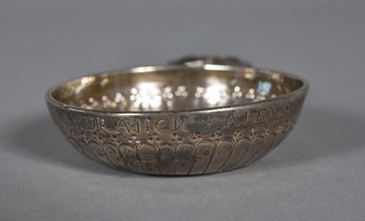 null Silver wine cup decorated with gadroons, handle with facing dolphins. 
Farmers...