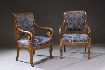 Pair of mahogany and mahogany veneered armchairs,...