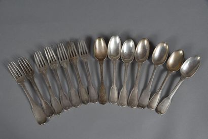 Set of large silver flatware, filets and...