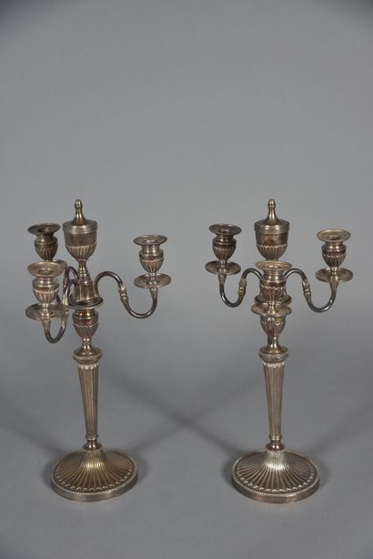 Pair of silver-plated metal candelabras in...
