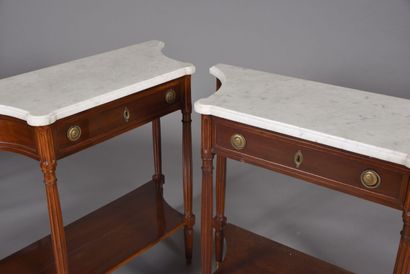 null Pair of consoles in the Louis XVI style in mahogany and mahogany veneer. Opens...