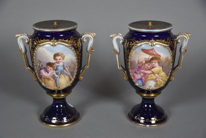 Pair of blue-backed baluster vases decorated...