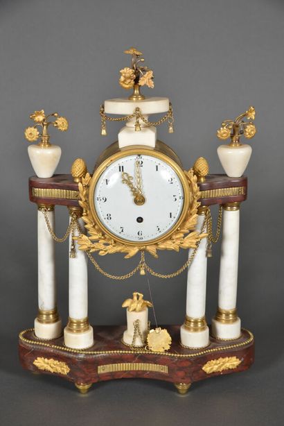 Portico clock in red and white marble, dial...