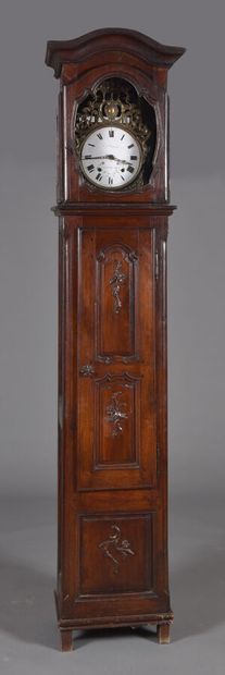 Moulded and carved walnut floor clock with...