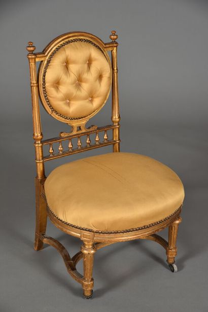 Small Louis XVI style chair in gilded wood,...