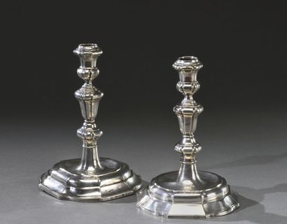 Liège. Pair of silver torches, baluster shafts...