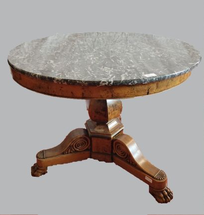 Pedestal table with circular top on baluster...