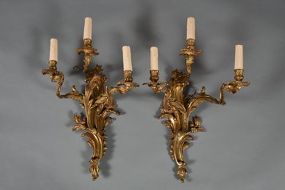Large pair of ormolu Rocaille sconces with...