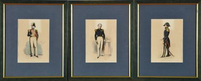 null After PAUQUET (19th c. French school)
Set of 3 naval officer costumes
Line engravings....
