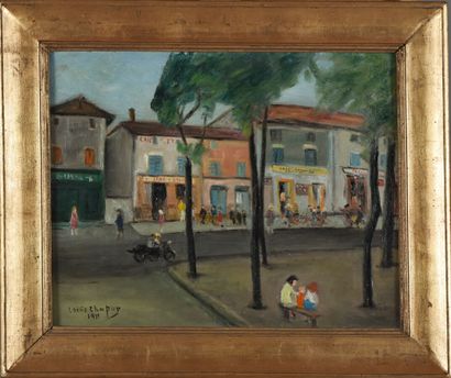 null Louis CHAPUY (1882-1967).
Place de Francheville-le-Bas, 1931.
Huile sur panneau.
Signé...