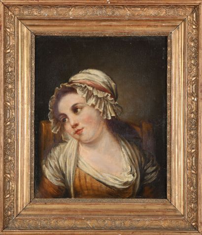 null GREUZE Jean-Baptiste (After) 
1725 - 1805
Portrait of a young girl in a white...