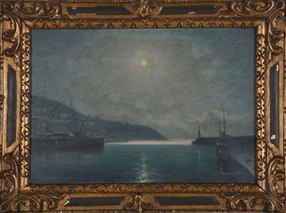 Pierre LORAS (1858-1927).
Port in the moonlight,...