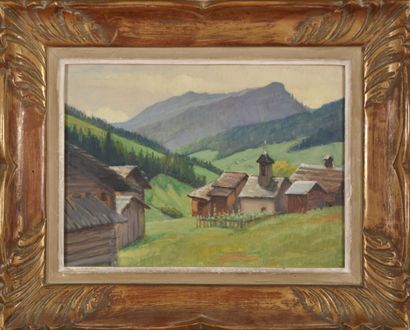 null Modern school (20th century).
Alpine village.
Oil on panel.
Signed lower right.
Sight:...