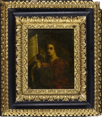 null ECOLE ITALIENNE du XVIIe siècle 
Portrait d'une sainte martyre 
Elle est coiffée...