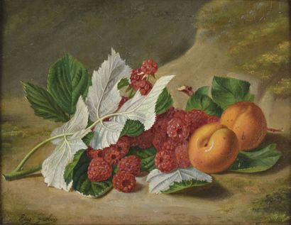 Eugène Grobon (1820-1878).
Abricots et framboises.
Huile...